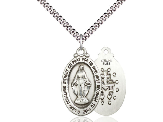 Pewter Miraculous Medal 24" Curb Chain