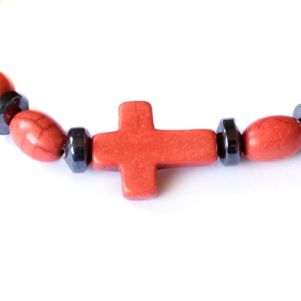 Elastic Rosary Bracelet Orange Stone and Hematite Beads