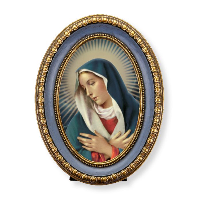 5 1/2" x 7 1/2" Oval Gold-Leaf Frame with a Our Lady of Divine Mercy Print