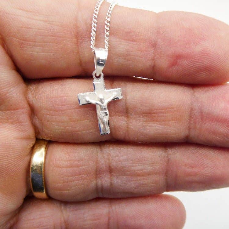 Silver Crucifix Mini Pendant Necklace 18-inch