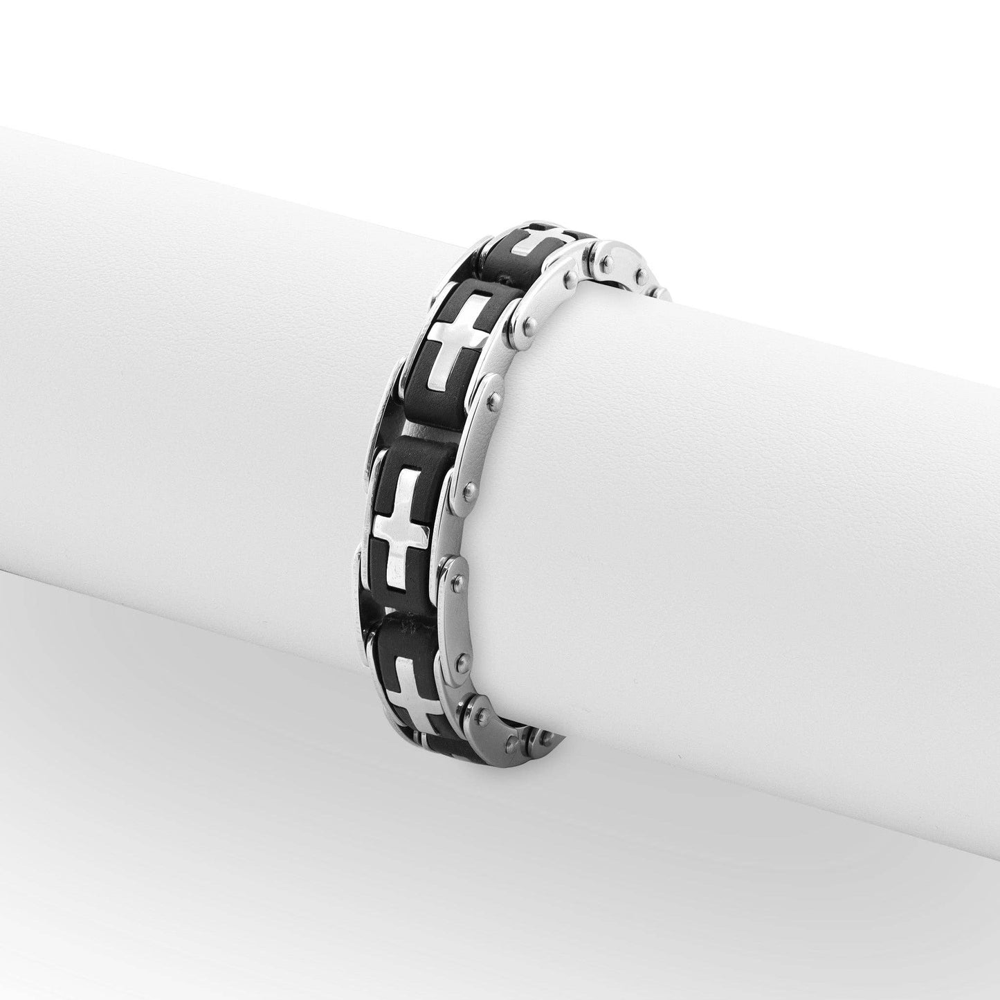 Stainless Steel And 18K Gold PVD Coated Cross Bike Chain Bracelet