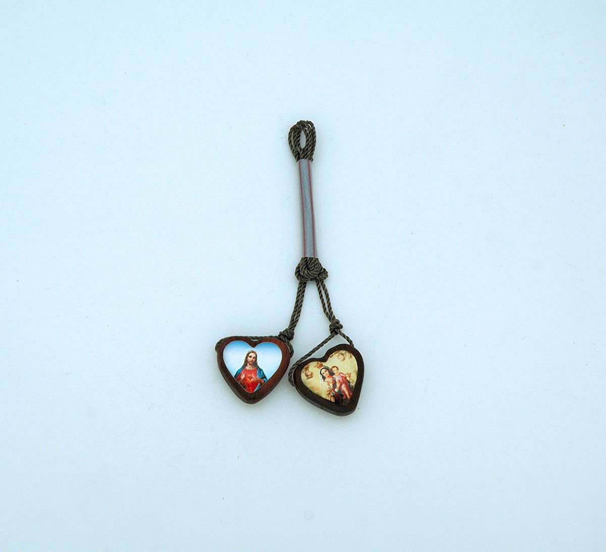 BESC12 - Brazilian Wood Scapular Heart Charm Necklace