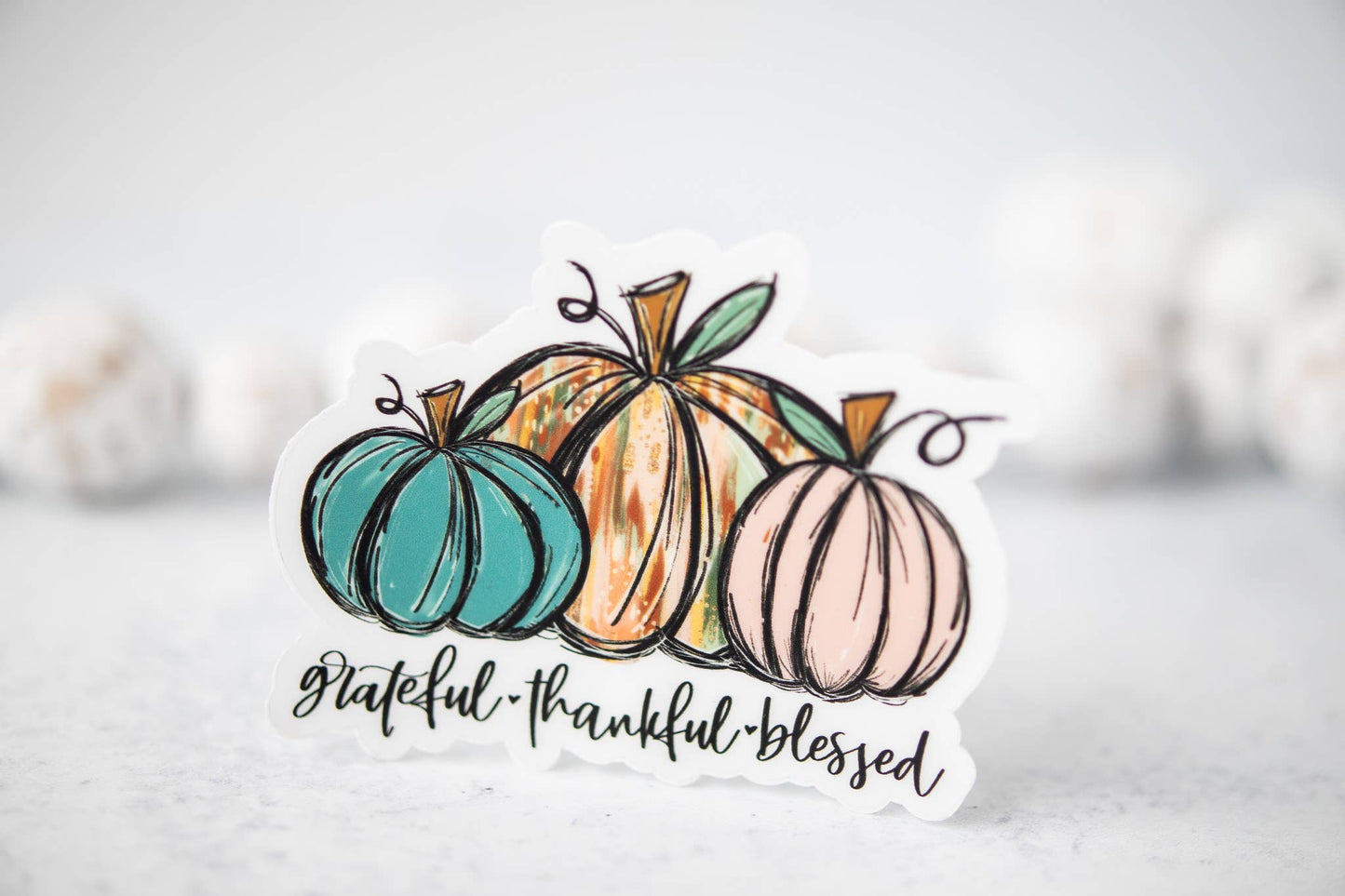 Grateful Thankful Blessed Clear Vinyl, Sticker, 3x3 in.
