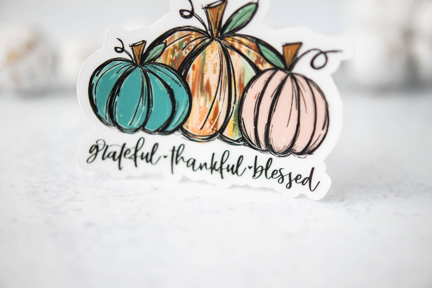 Grateful Thankful Blessed Clear Vinyl, Sticker, 3x3 in.