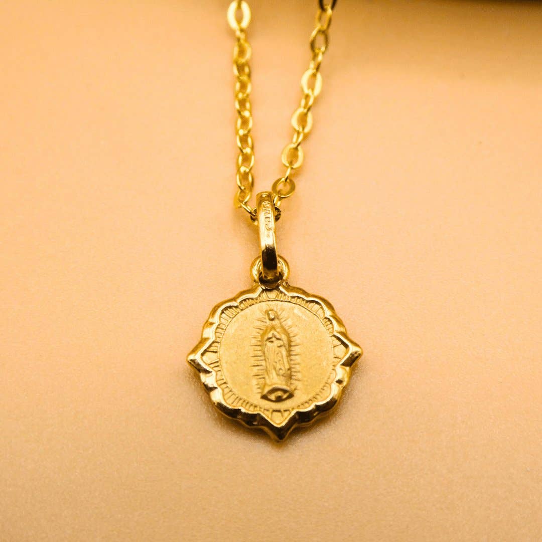 Gold Basilica Guadalupe Mini Scapular Pendant Necklace 18-inch