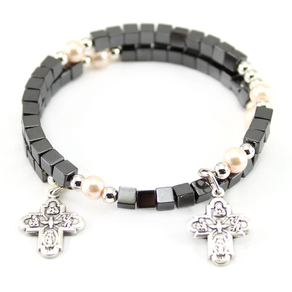 Hematite Rosary Bracelet Square Beads Wrap Around