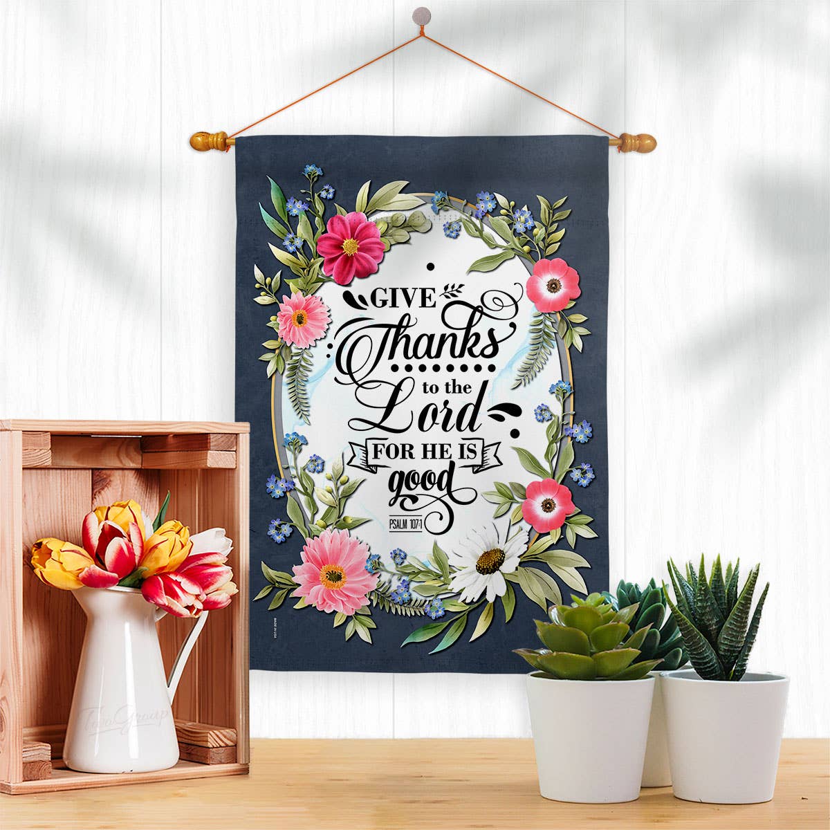 Give Thanks Lord Bible Verses Floral Garden House Flag