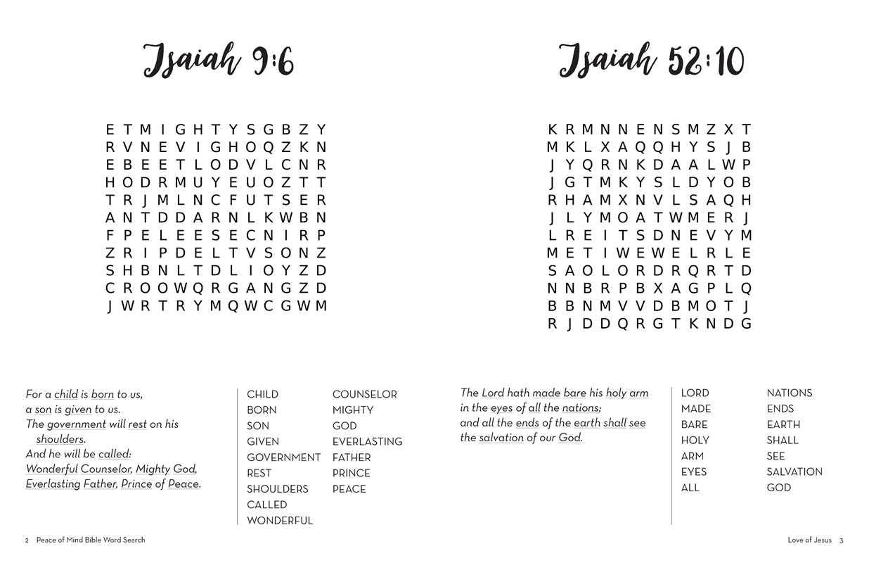Peace of Mind Bible Word Search Love of Jesus by Linda Peters
