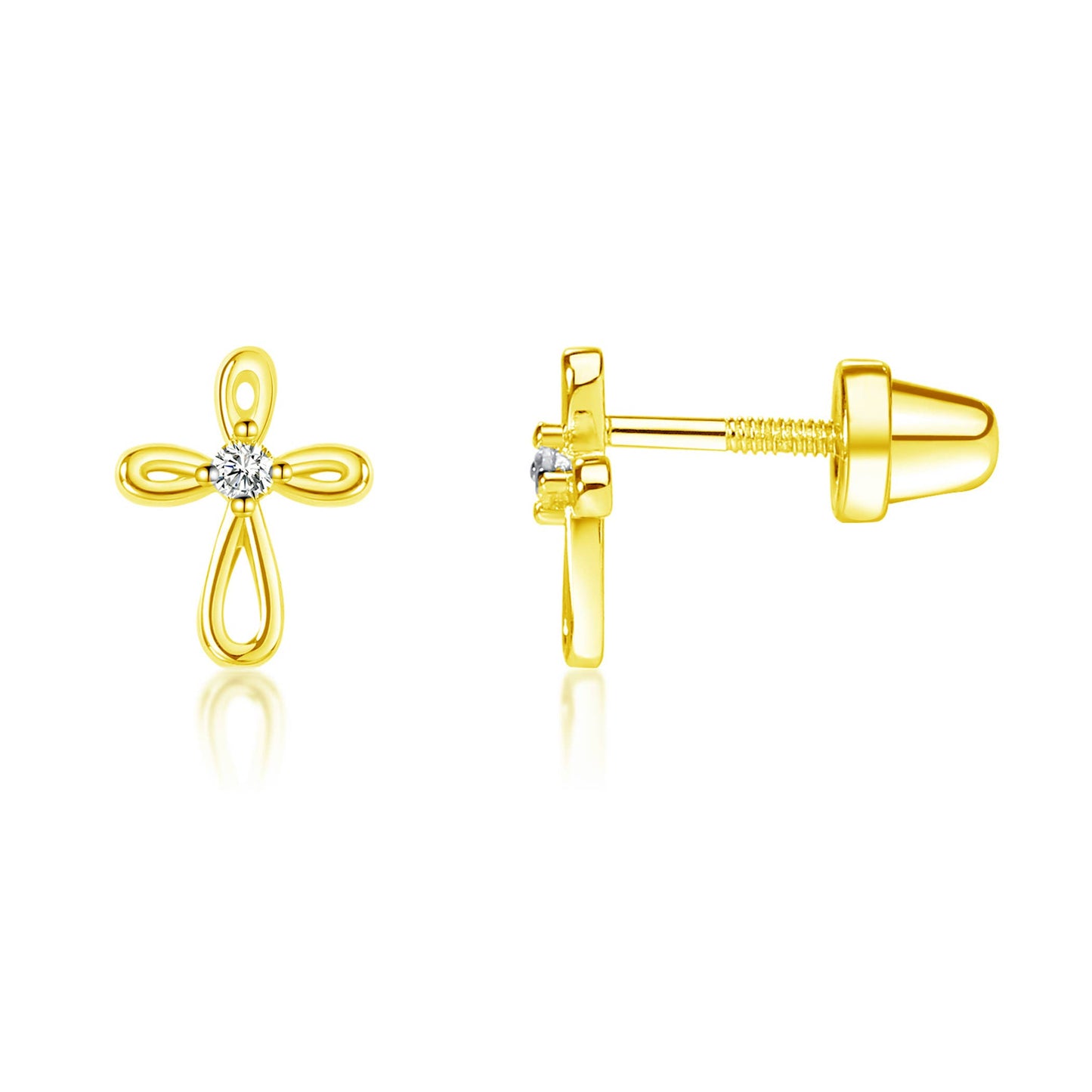 14K Gold-Plated Cross Earrings Baby Girl Baptism Gift