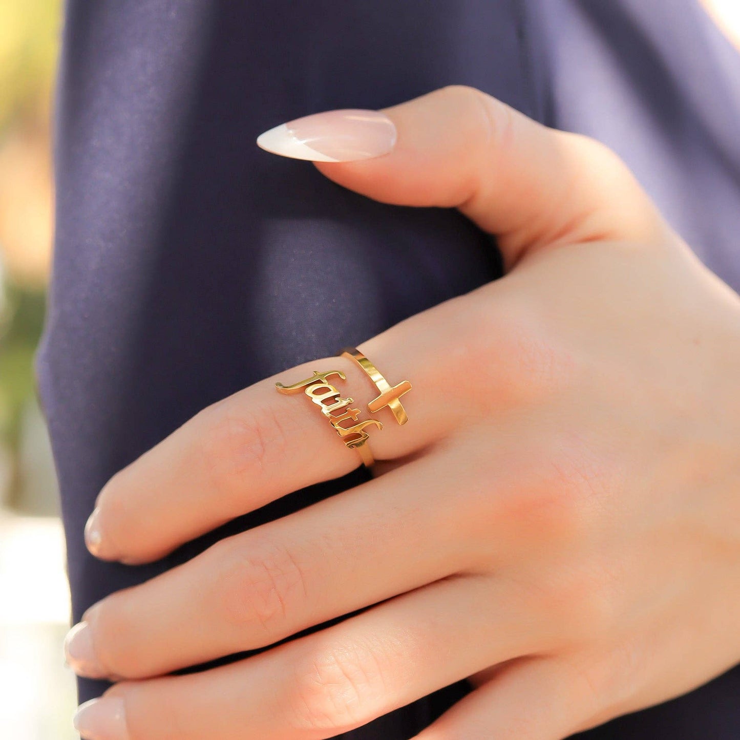 18K Gold PVD Adjustable "Faith" Ring