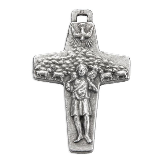1 3/4" Pastoral Pope Francis Silver Oxidized Cross