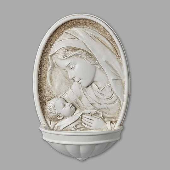 8"H WHITE MADONNA & CHILD WATER FONT
