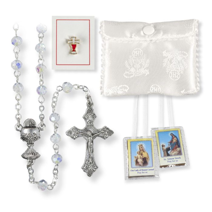 5mm Crystal Aurora Borealis Rosary GIrls First Communion Set