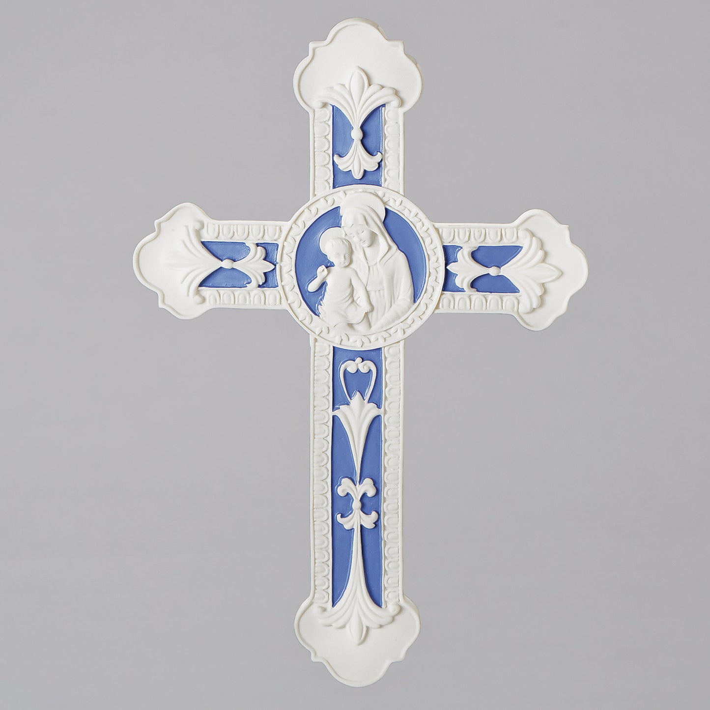 9"H MADONNA & CHILD WALL CROSS DELLA ROBBIA
