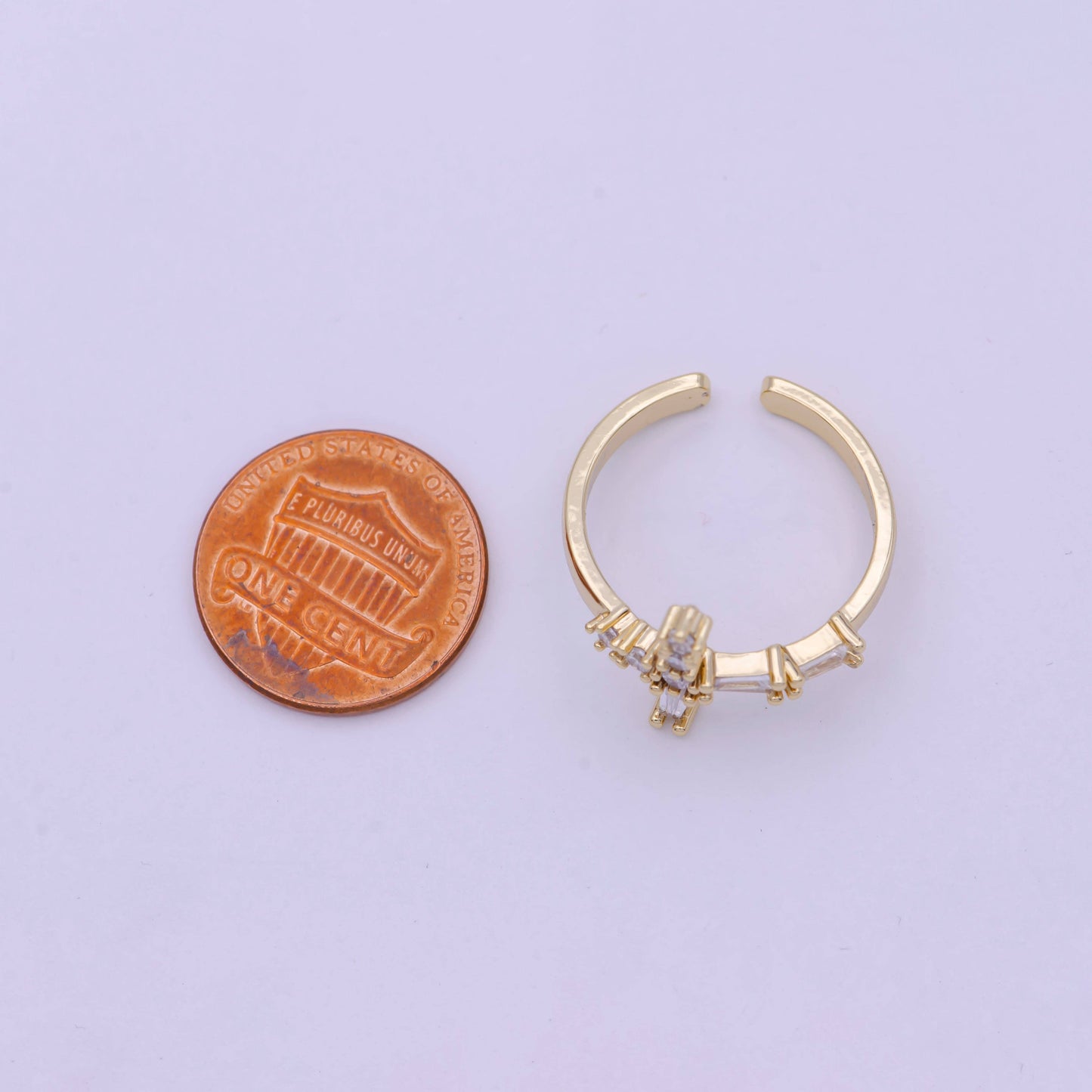 Gold Filled Christian Cross Adjustable Ring with Crystal Zirconia
