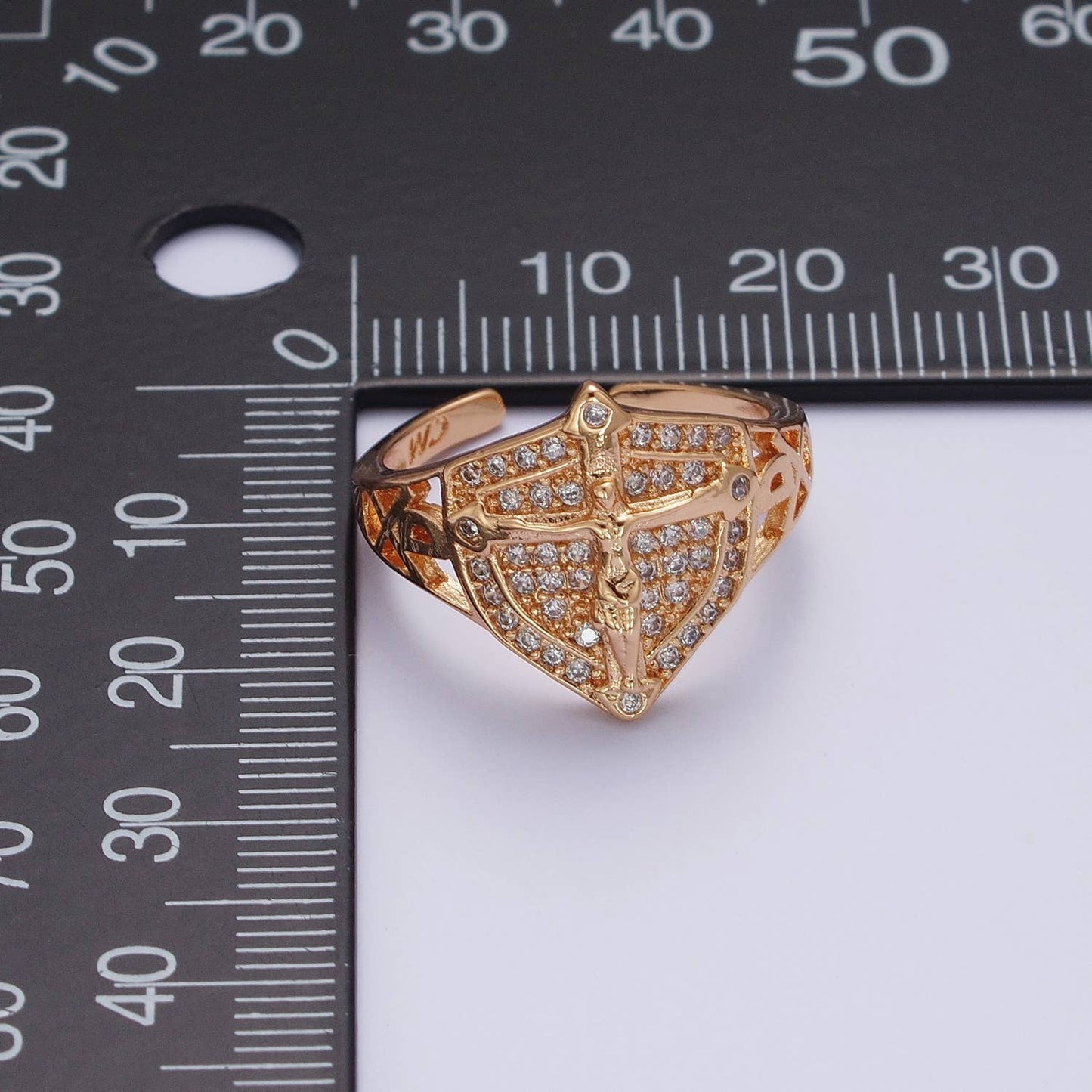Micro Pave Vintage Crucifix Jesus Cross Gold Ring O1991