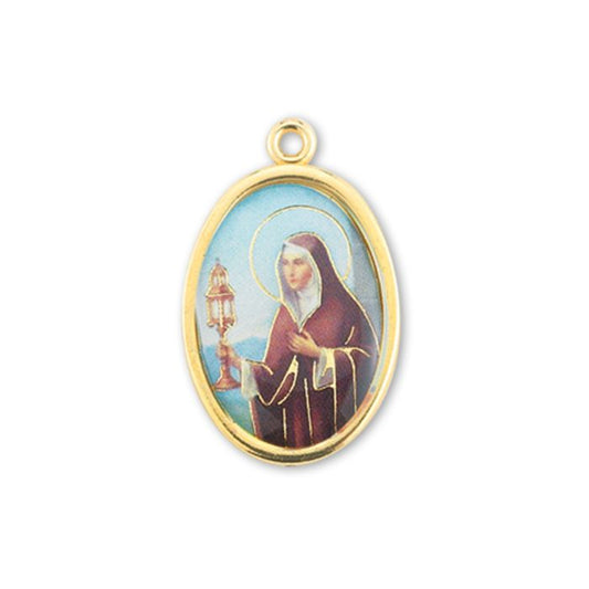 1" Saint Clare Gold Finish Picture Medal