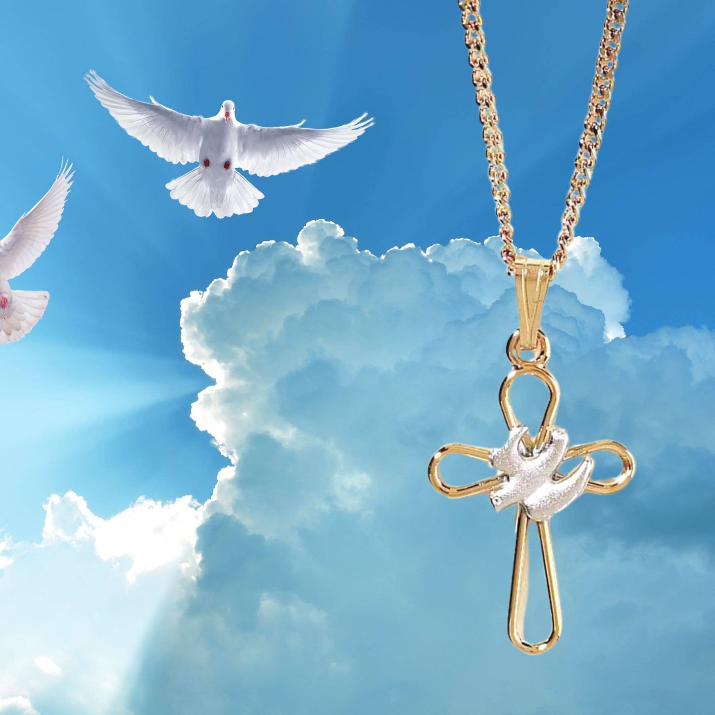 Necklace Small Open Petal Cross Dove