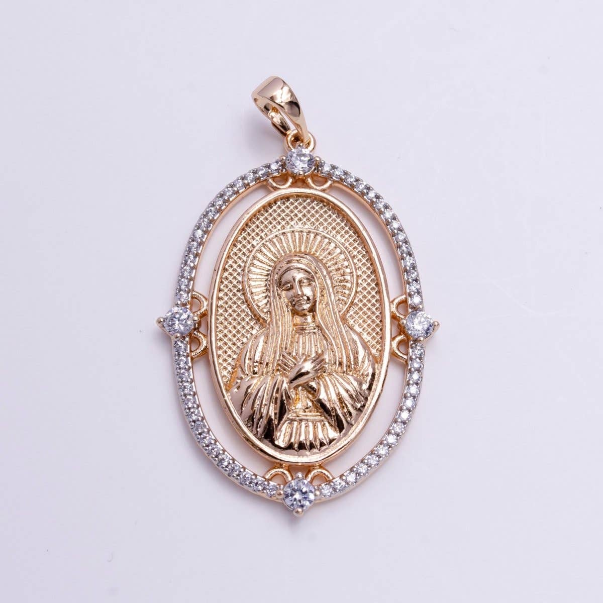 18k Gold Fill Virgin Mary Pendant Vintage Design Cubic Zircon