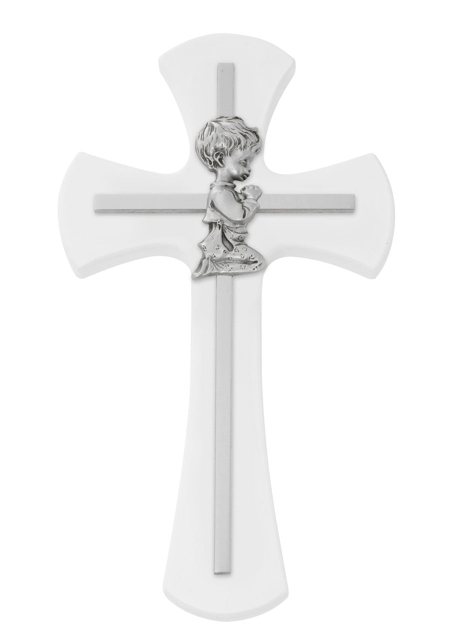 7" BOY CROSS ON WHITE WOOD
