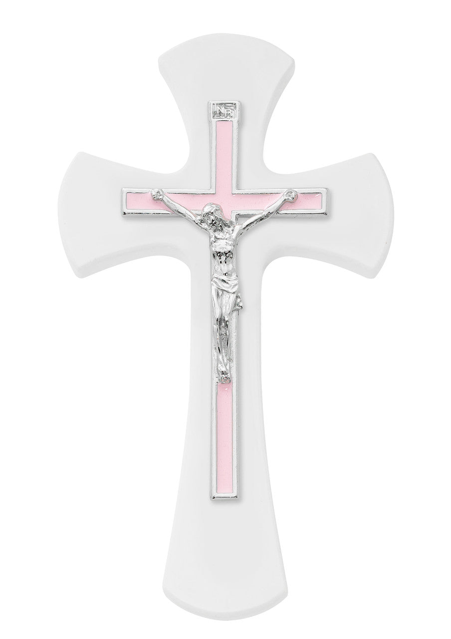 7" WHITE CROSS WITH COLORED CRUCIFIX