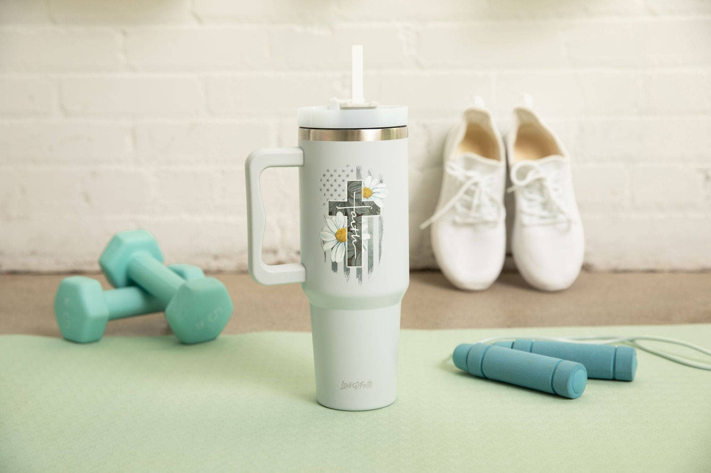 Faith Cross Daisies 40oz Tumbler w/ Handle