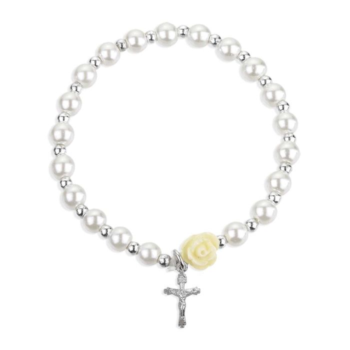 5mm White Pearl Bracelet with Crucifix