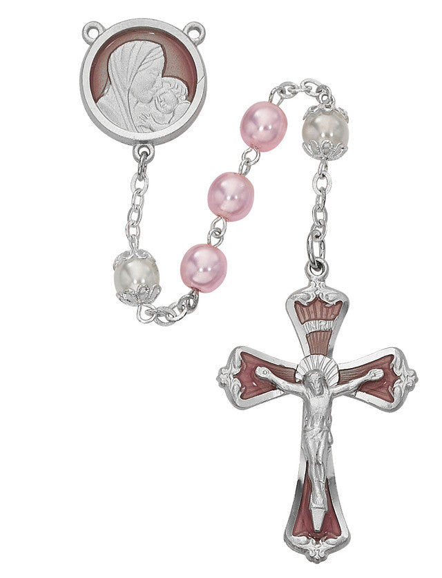 ROSARY - 7MM PINK PEARL ENAMEL