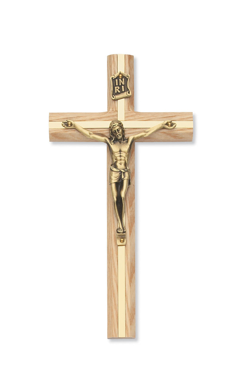 8" OAK CRUCIFIX W/GOLD INLAY