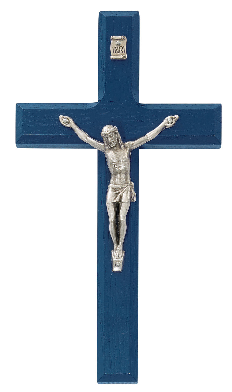 6.75" BLUE WOOD CRUCIFIX,BOX
