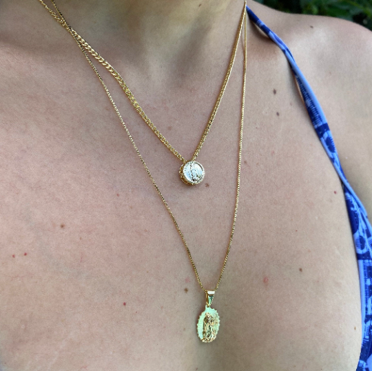 18k Gold Filled Pendant of Lady Of Guadalupe Featuring Rose Gold Detail