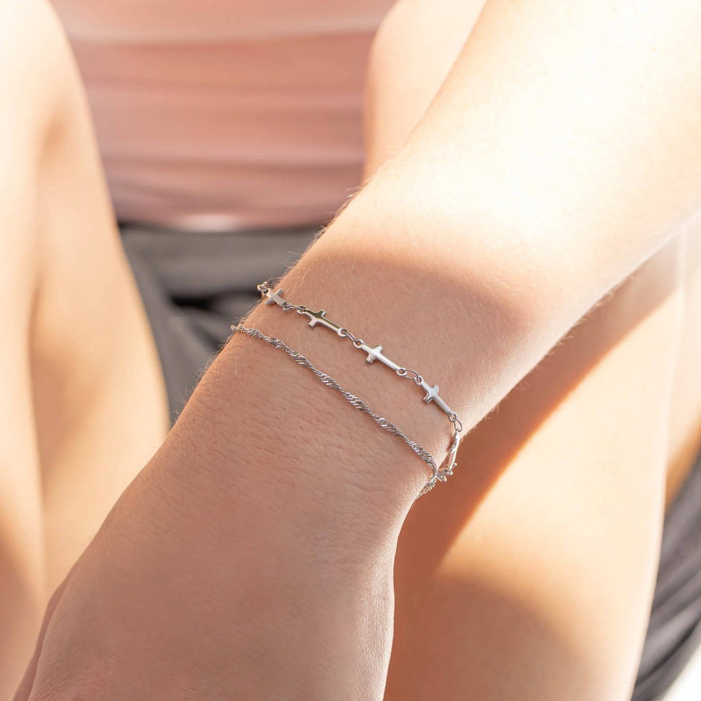 Stainless Steel Cross Chain Bracelet