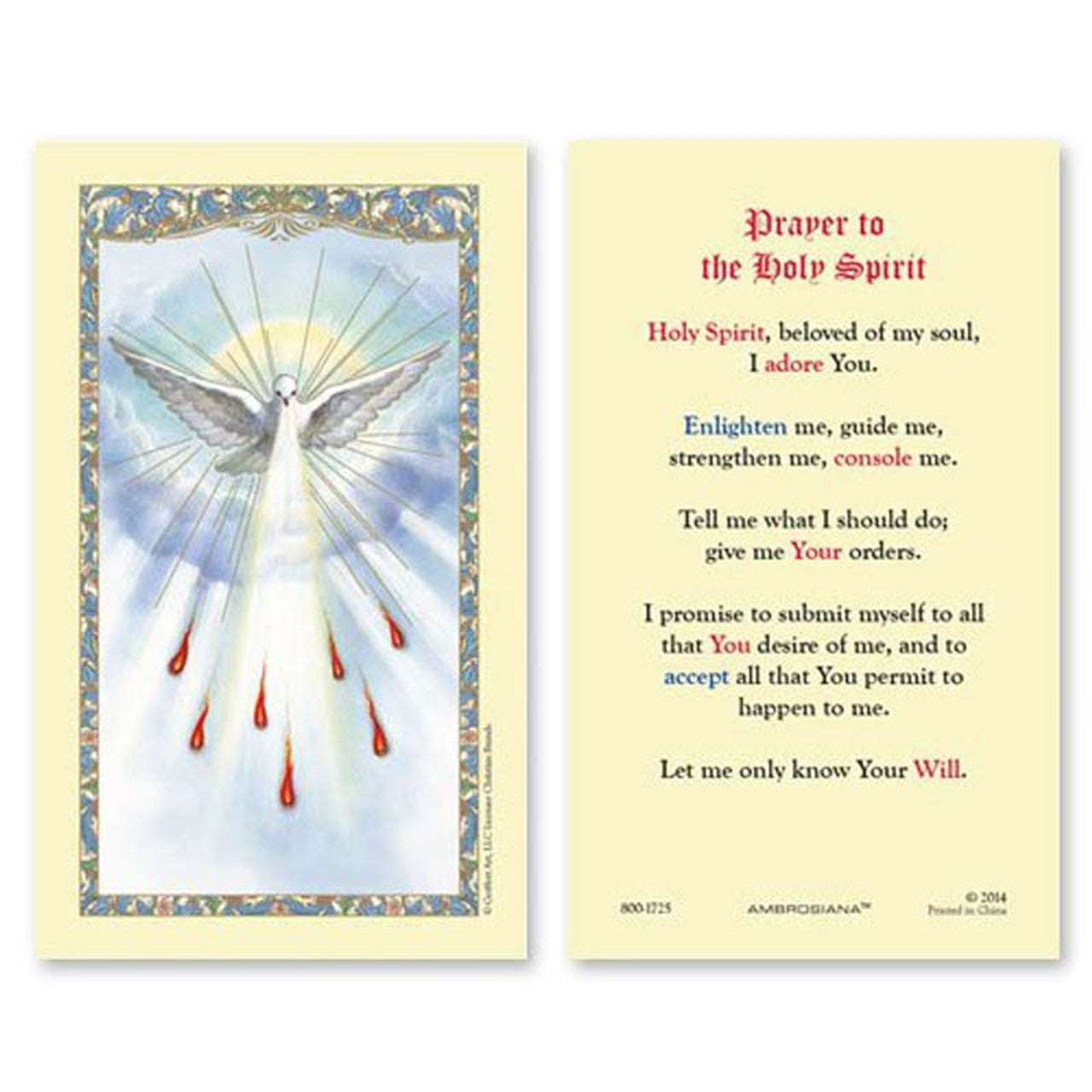 Holy card - Laminated - Holy Spirit