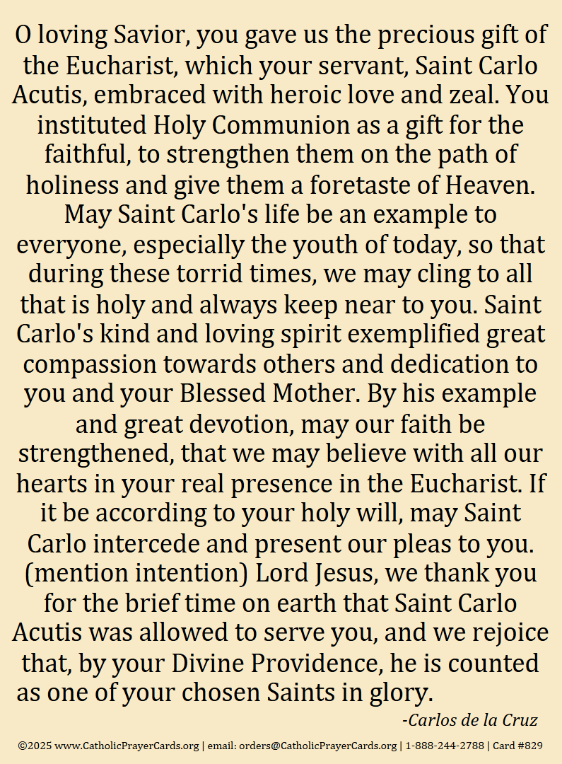 Saint Carlo Acutis prayer card