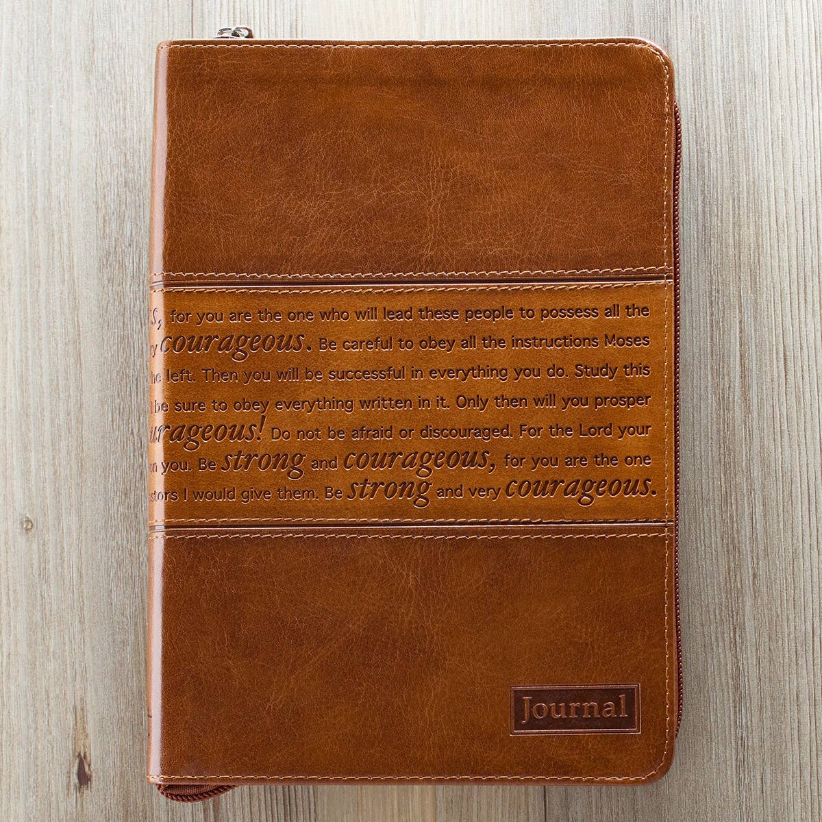Strong and Courageous Zippered Classic LuxLeather Journal -