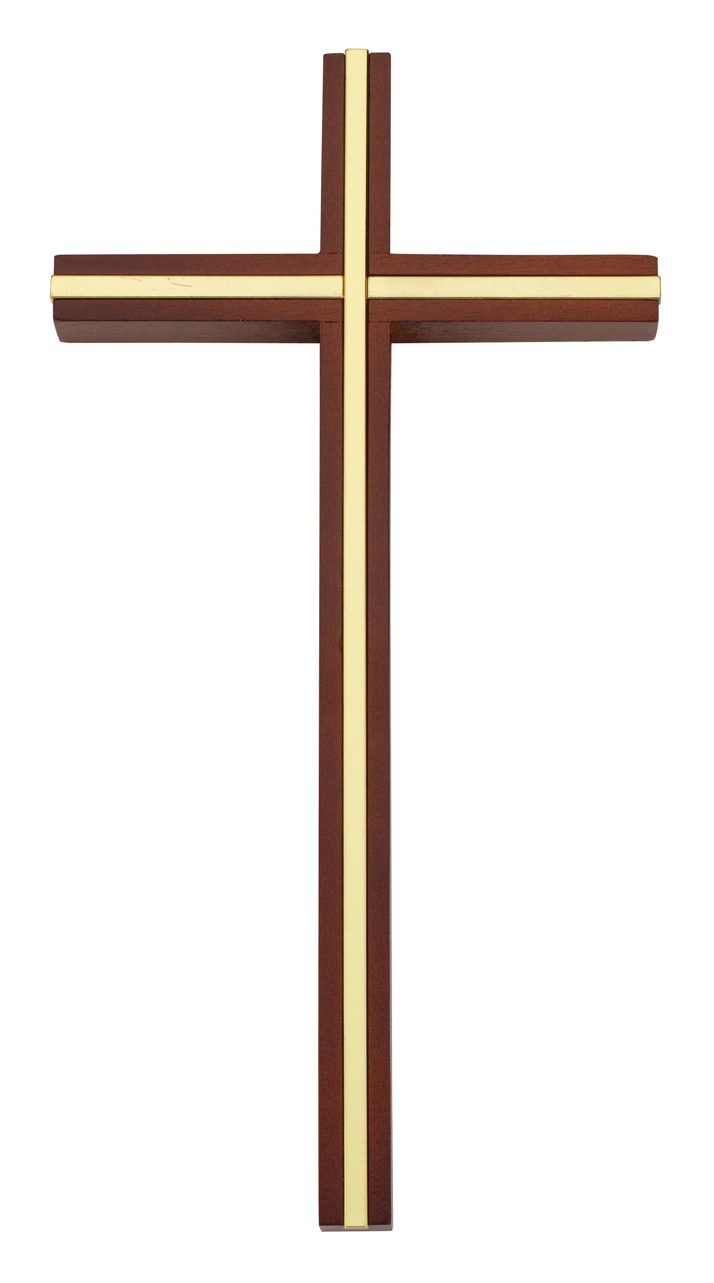 10-Inch Walnut Wood Finish Cross with Gold-Plated Inlay