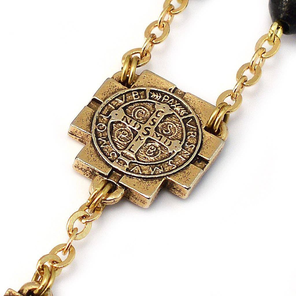 Saint Benedict Rosary with Black Italian Wood & Gold