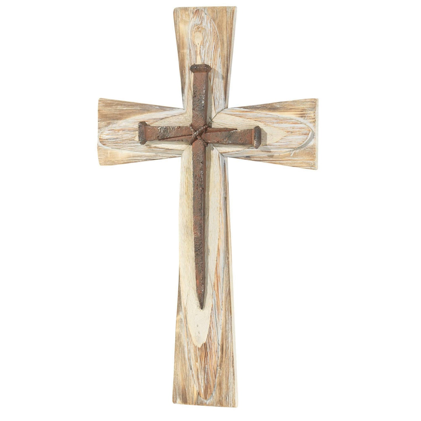 Wood Wall Cross With Nails Resin 19.5in