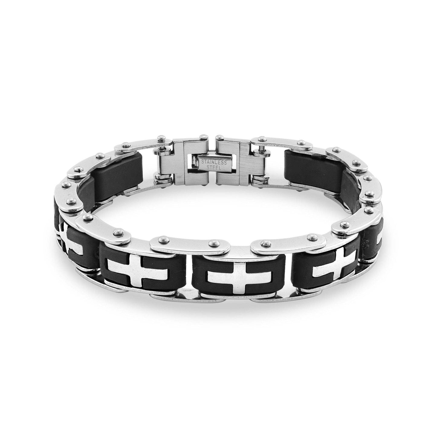 Stainless Steel And 18K Gold PVD Coated Cross Bike Chain Bracelet