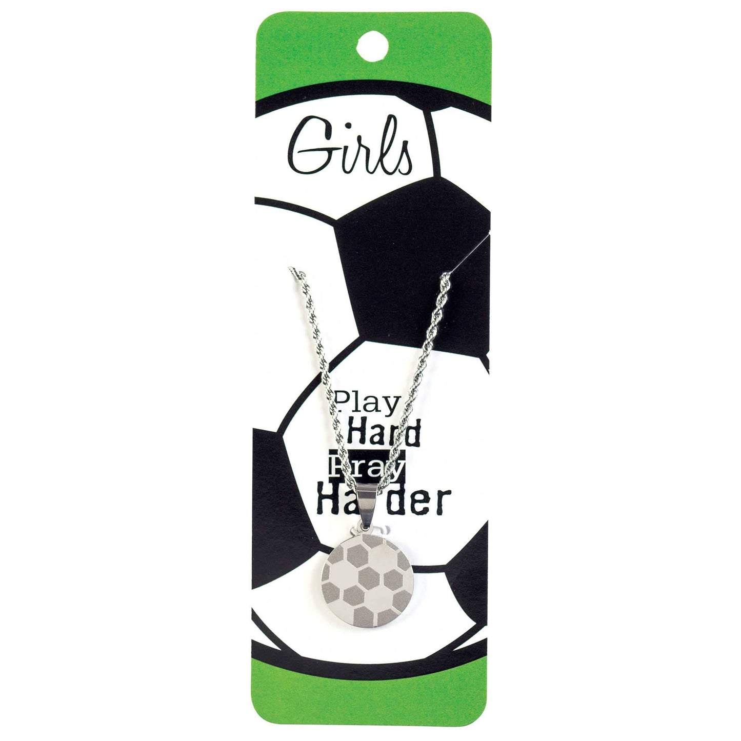 NECKLACE SOCCER PRAY HARD HER SSTL 18"
