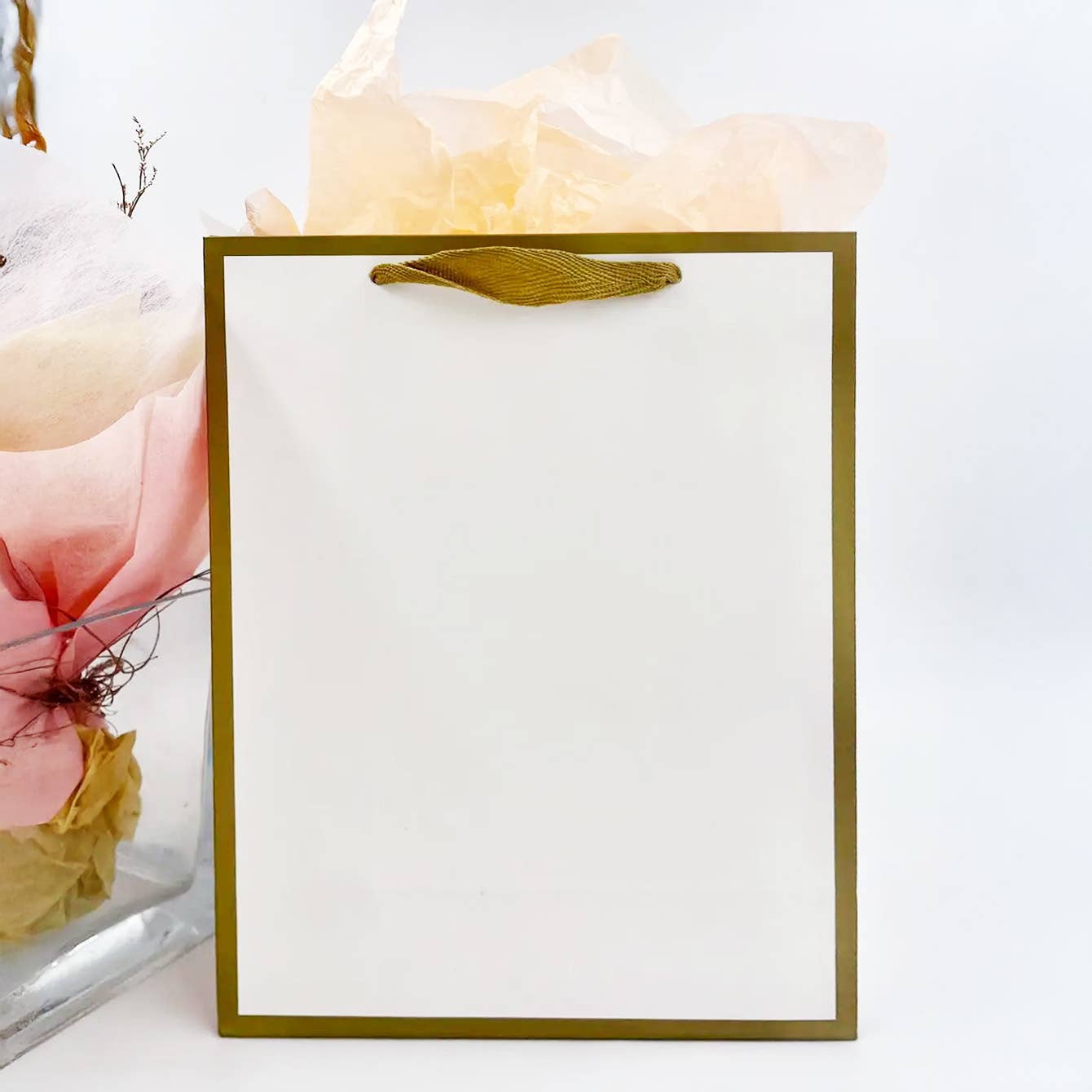 White with Gold border gift bag w/ free tissue