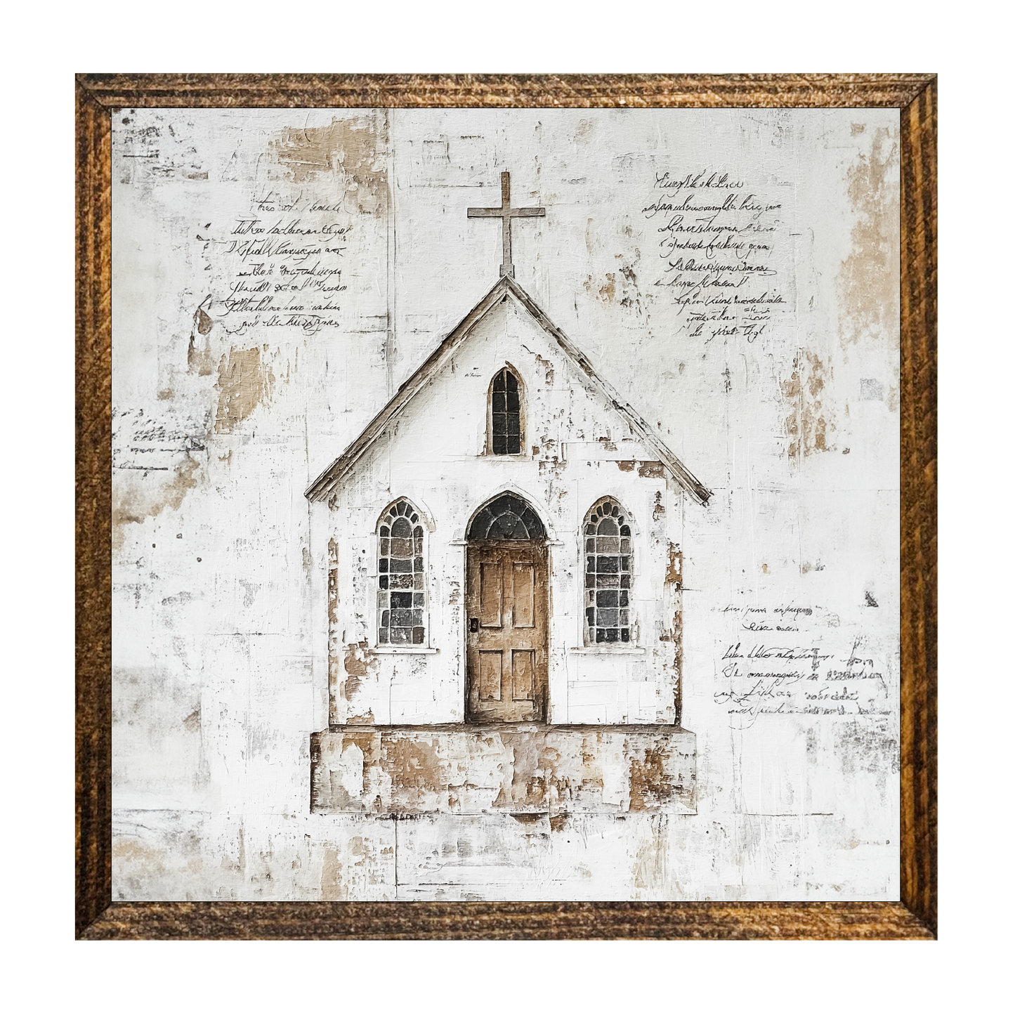 7"x7" WOOD FRAMED CANVAS SHELF SITTER-WHITE CHURCH 3