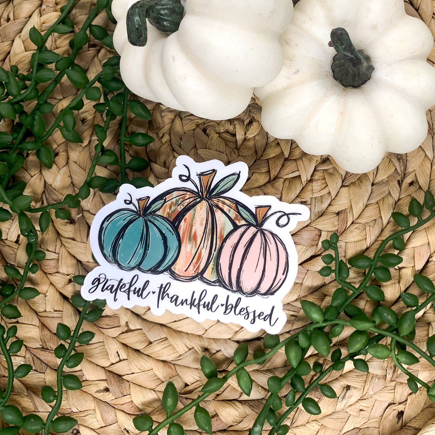 Grateful Thankful Blessed Clear Vinyl, Sticker, 3x3 in.