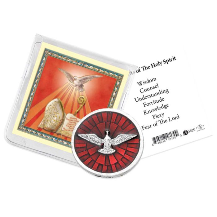 Holy Spirit Pocket Coin (Red Epoxy) with a Holy Card