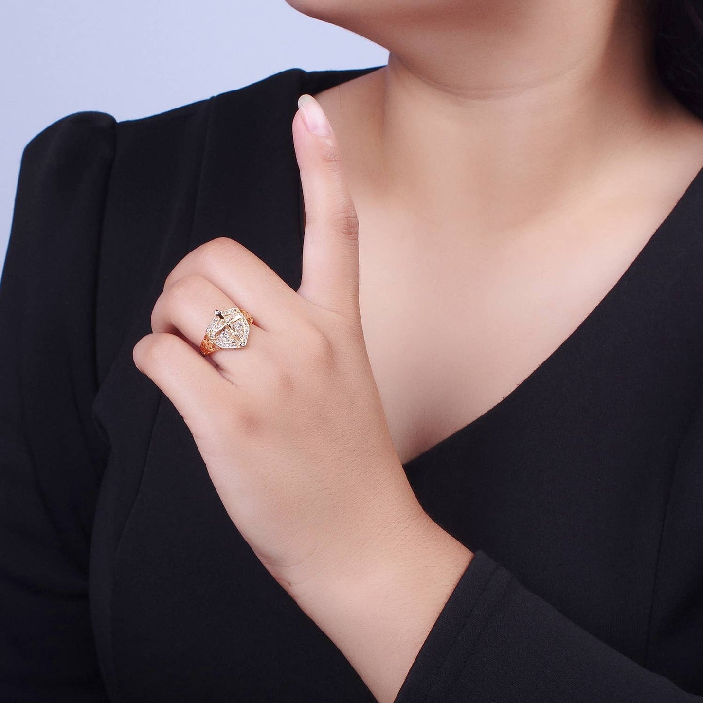 Micro Pave Vintage Crucifix Jesus Cross Gold Ring O1991