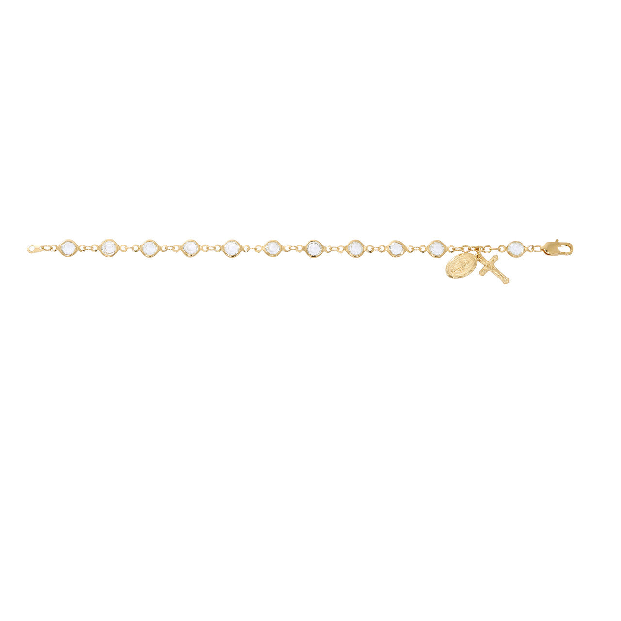 CRYSTAL STONE BRACELET W/ CRUCIFIX AND MIRACULOUS CHARM