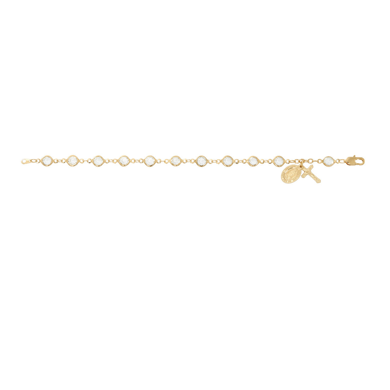 CRYSTAL STONE BRACELET W/ CRUCIFIX AND GUADALUPE CHARM