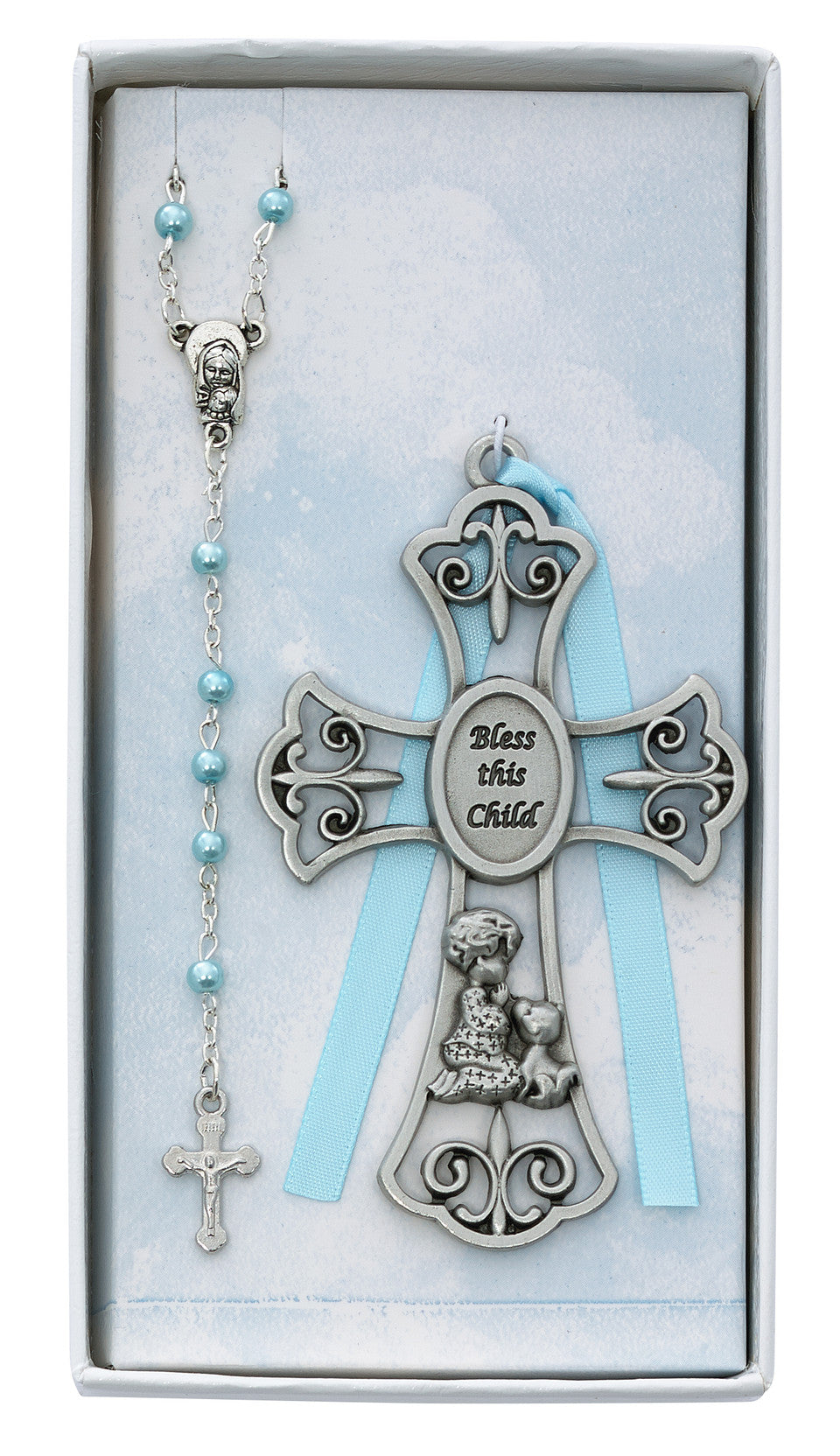 BLESS THE CHILD BABY CROSS AND ROSARY SET