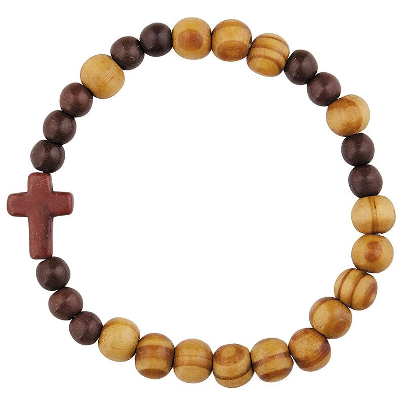 Olive Wood Finish Stretch Rosary Bracelet