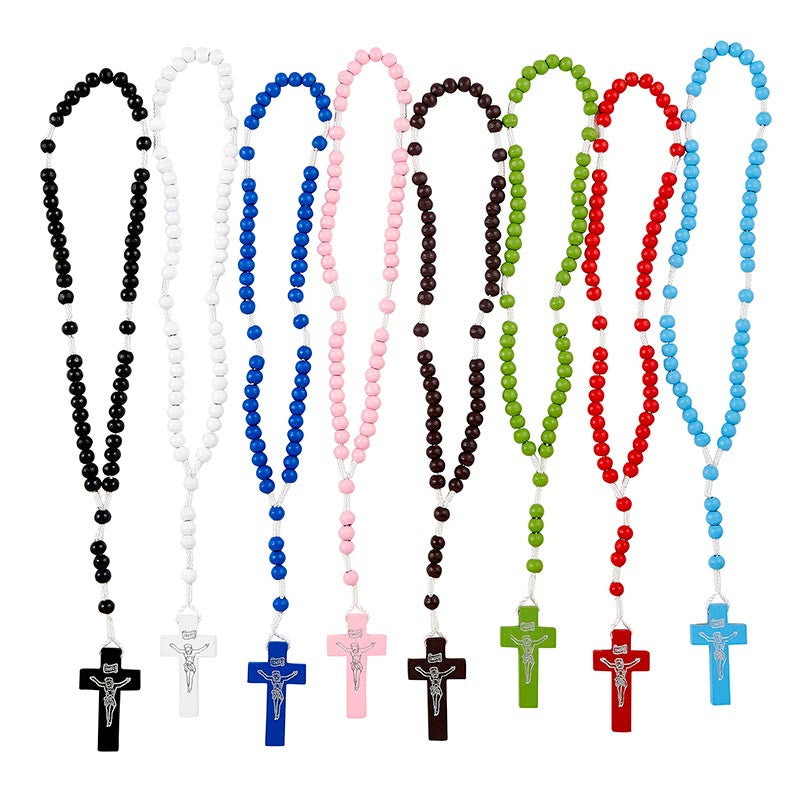 Colorful Corded Wood Rosary
